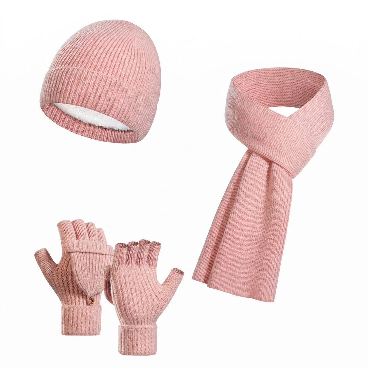 3 Piece Beanie Scarf and Convertible Fingerless Gloves Winter Set