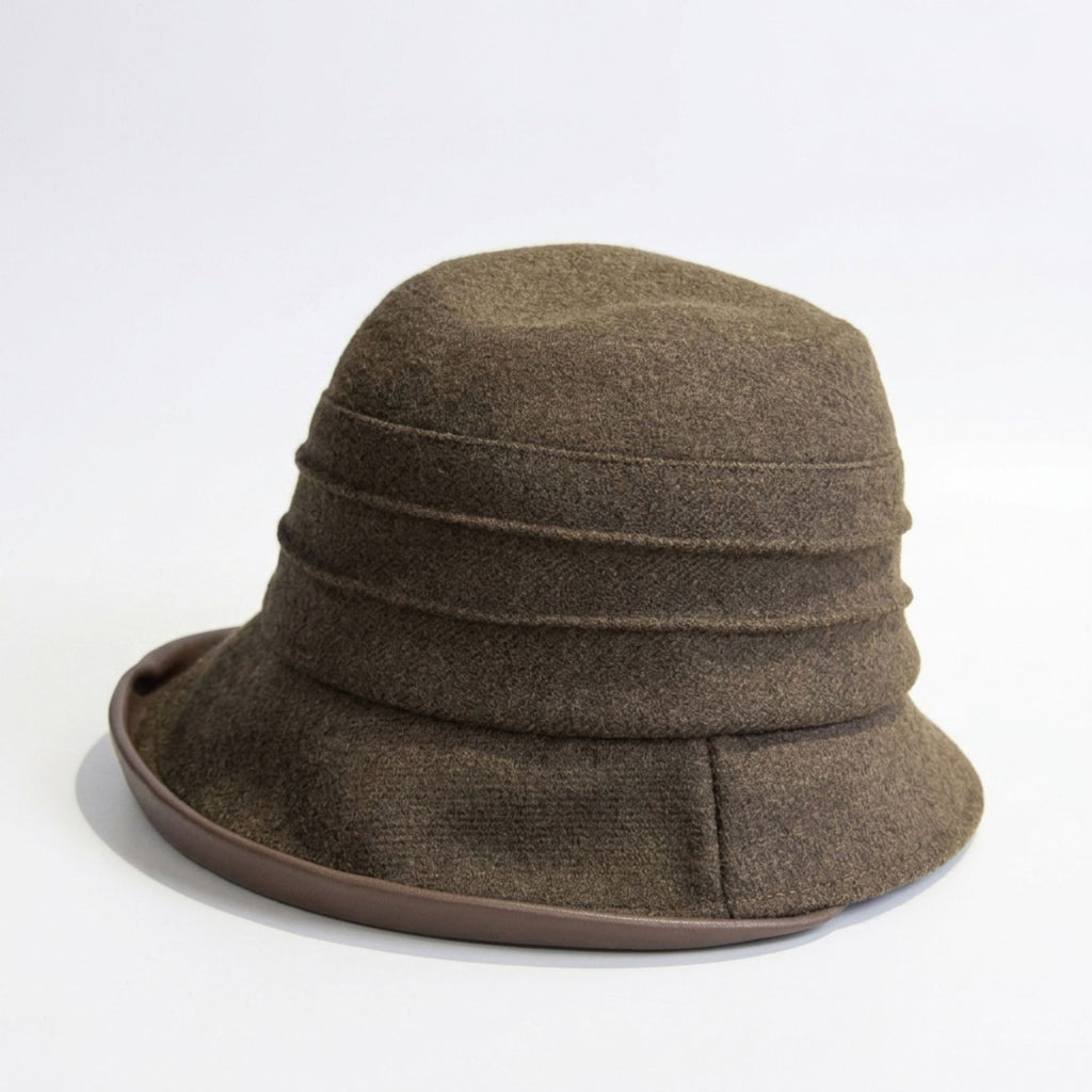Structured Cloche Hat Pleated Crown Contrast Trim Wide Brim Bucket Hat
