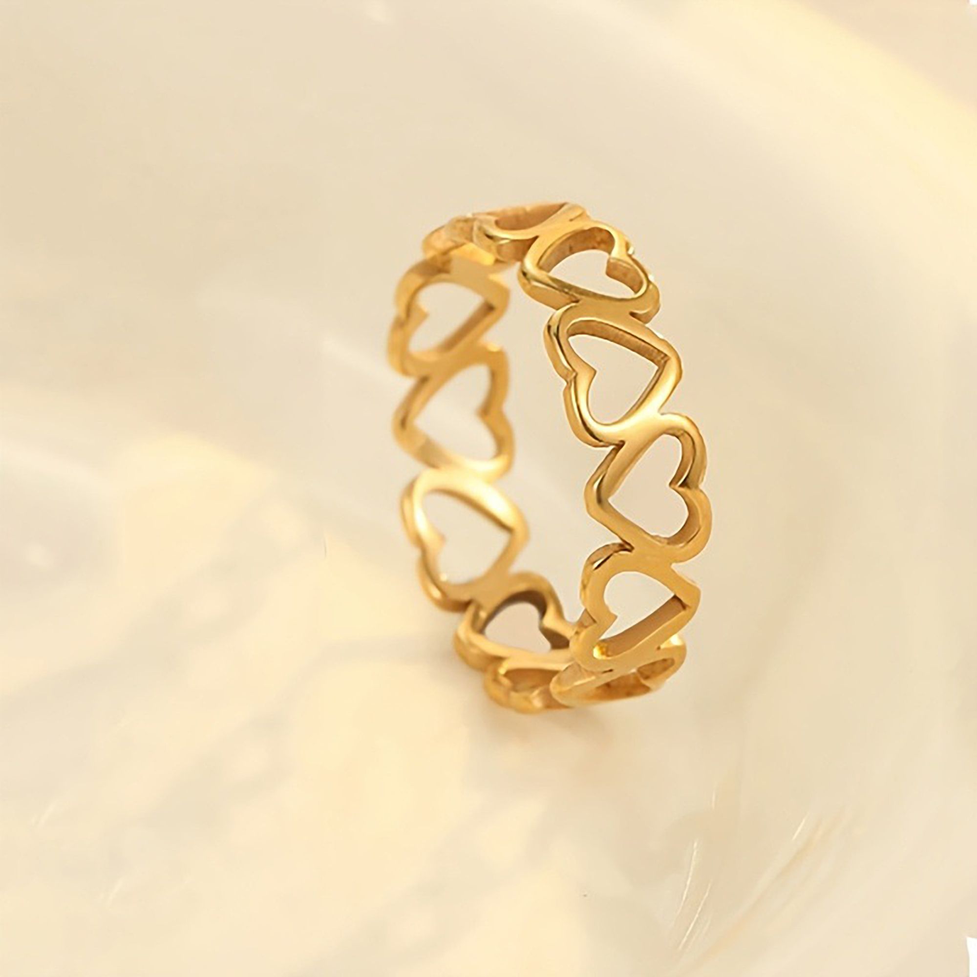 4 Piece Openwork Heart Band Ring with Polished Finish