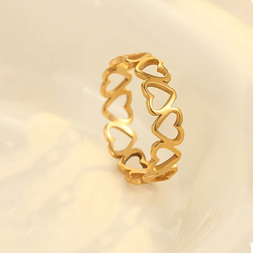 4 Piece Openwork Heart Band Ring with Polished Finish