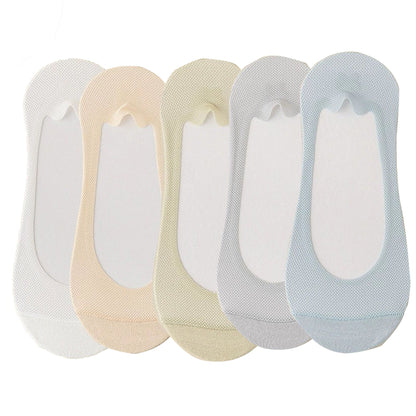 Anna-Kaci 5 Pairs Women No Show Mesh Panel Socks Low Cut Stretch Cotton Liner Non-Slip Design for Ballet Flats and Loafers