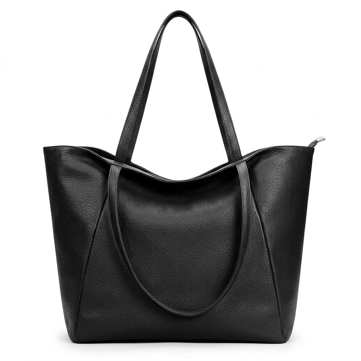 Large Faux Leather Zip Top Tote Bag with Double Shoulder Straps