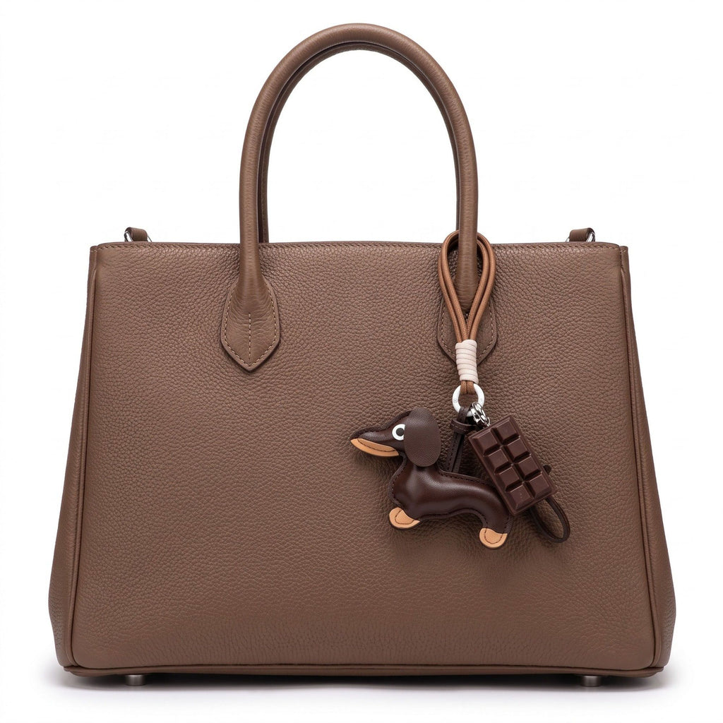 2-Piece Dachshund Dog Bag Charm Keychain Chocolate Bar Accent Rope Loop Purse Accessory