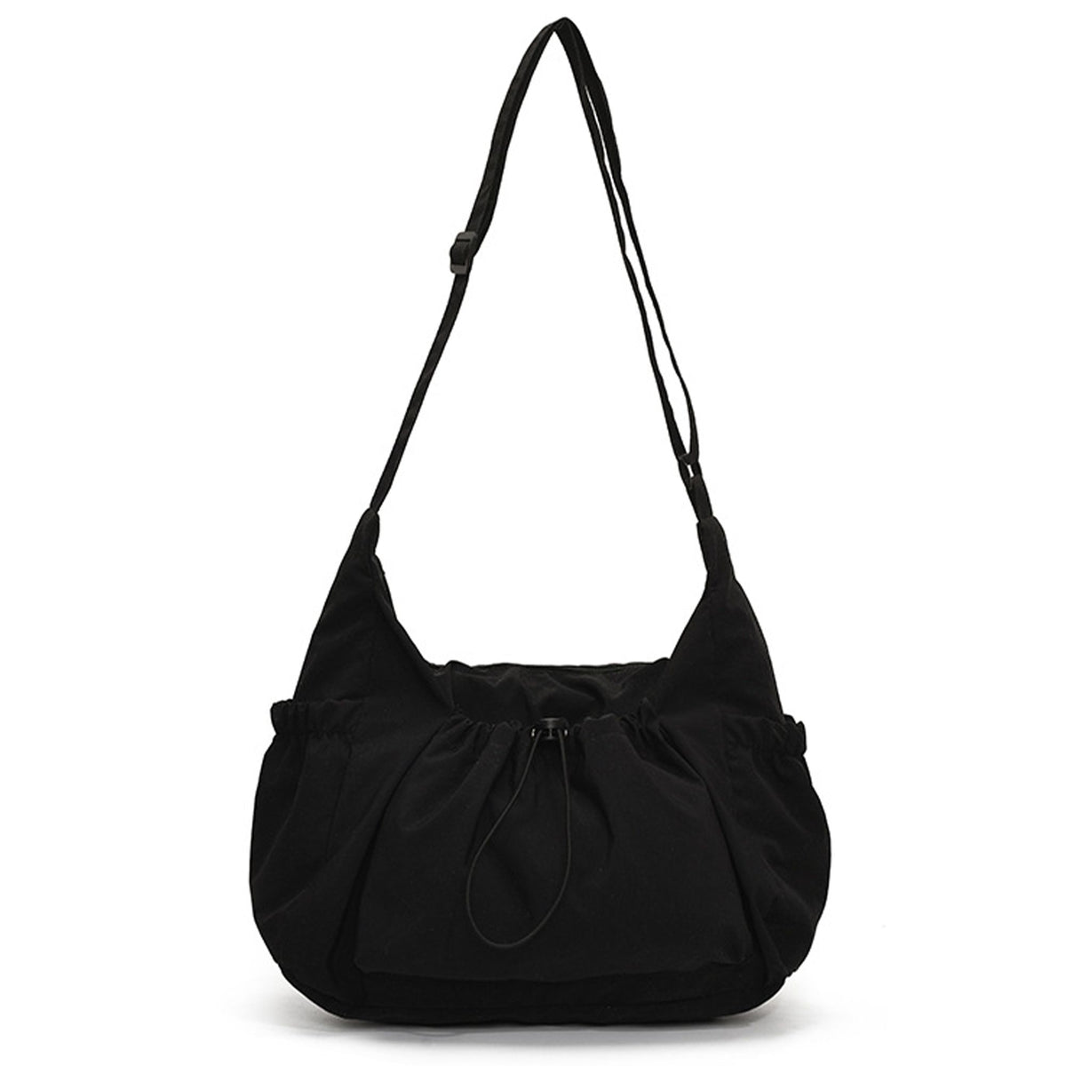 White shoulder bag with pockets, multiple pockets and adjustable strap