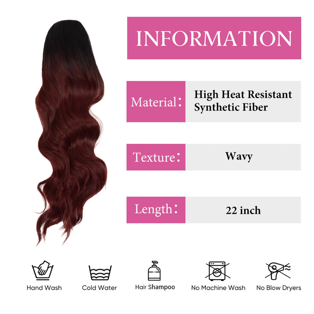 Long Drawstring Ponytail Hair Extension Wave 22 Inch Synthetic Fake Layered Pony Tail Hairpieces for Women