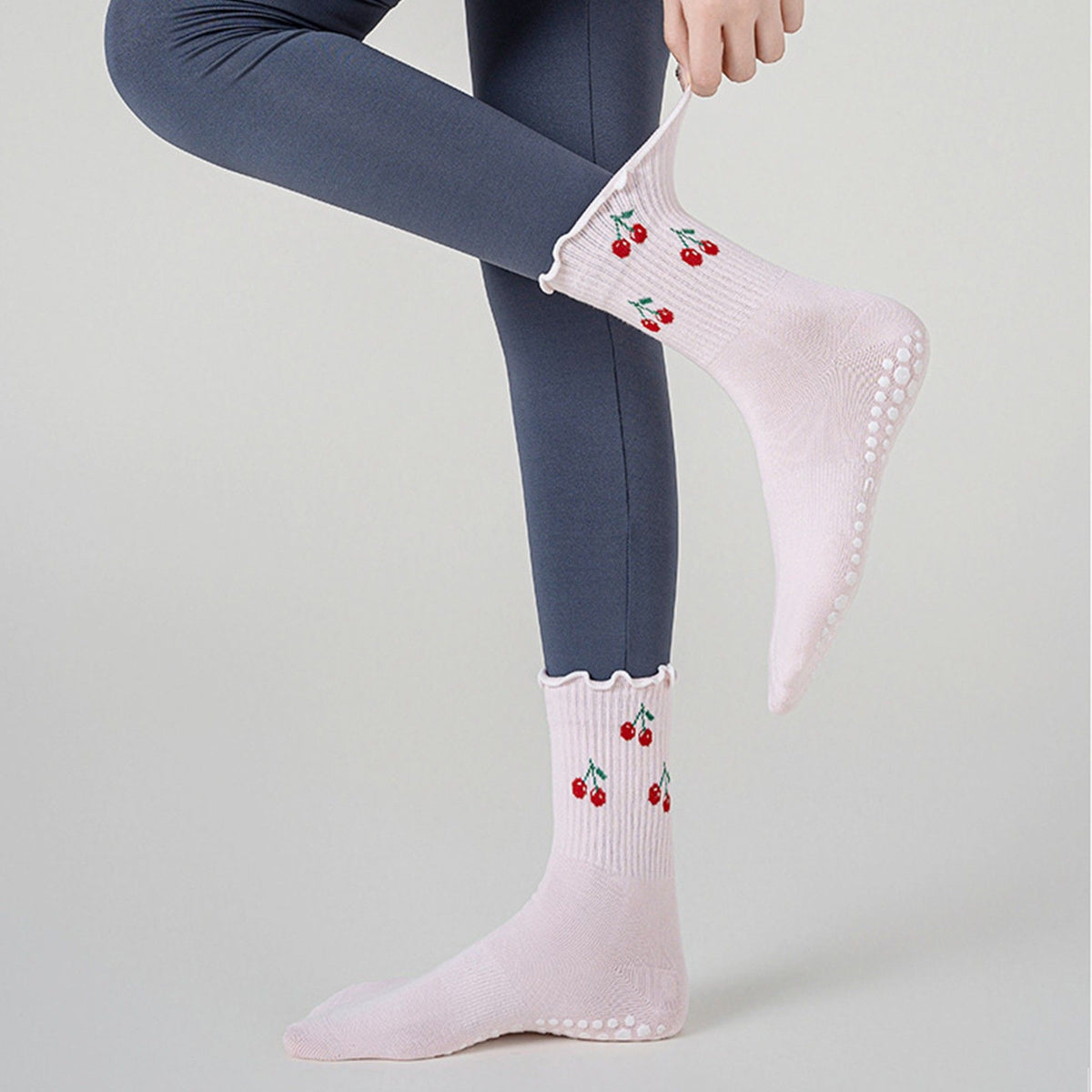 Non Slip Grip Crew Socks 3 Pair Pack Ruffle Cuff Novelty Pattern