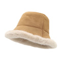 Faux Suede Bucket Hat with Faux Fur Trim Winter Hat