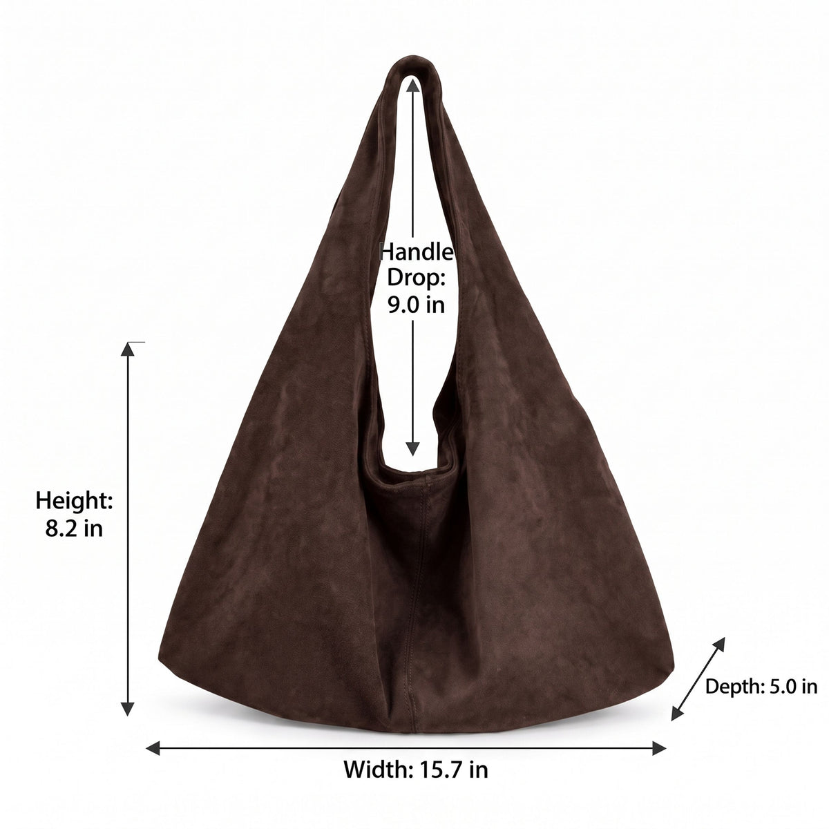 Large Faux Suede Hobo Shoulder Bag with Magnetic Closure and Interior Zip Pocket