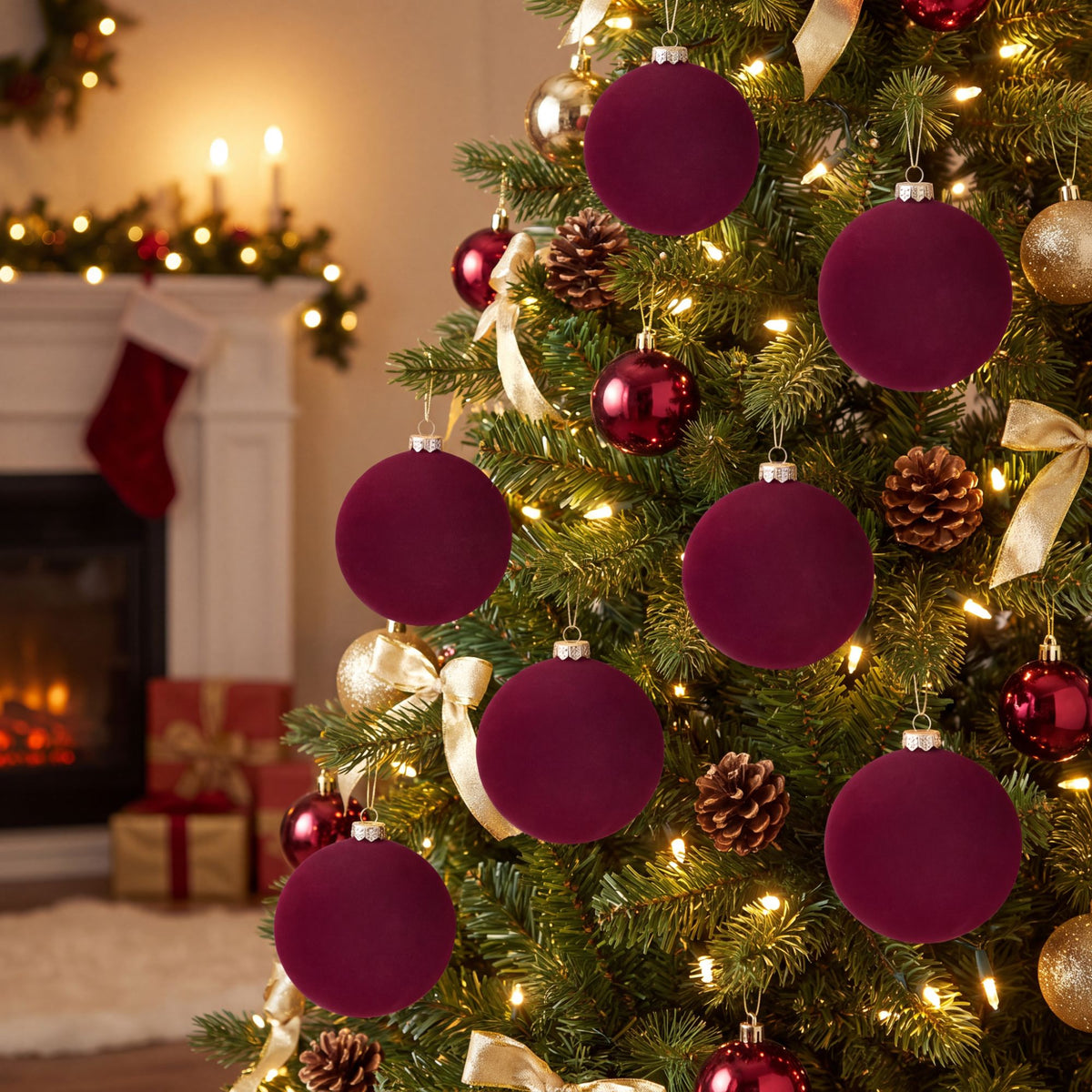 12ct Flocked Christmas Ball Ornament Set Holiday Tree Decorations