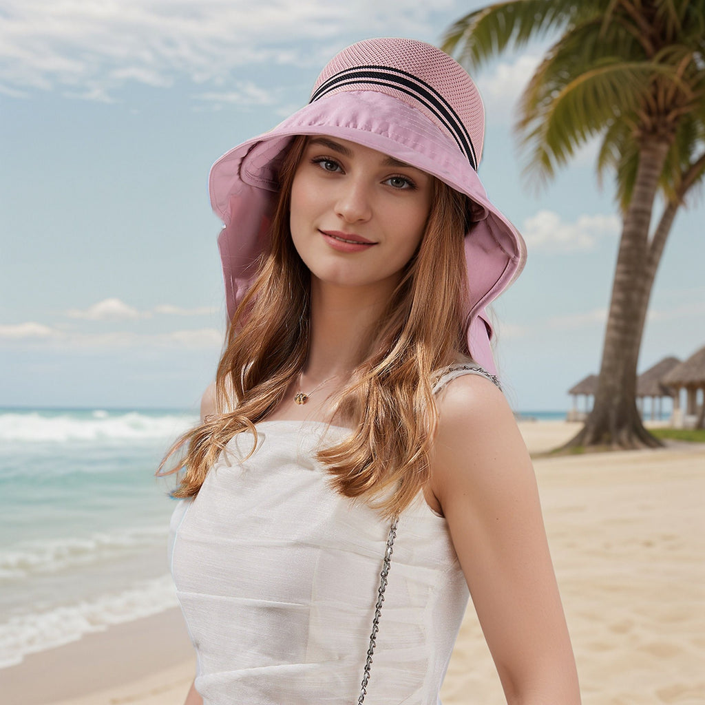 Anna-Kaci Wide Brim Mesh Sun Hat with Back Bow UV Protection Foldable Travel Hat for Women Outdoor Summer Style