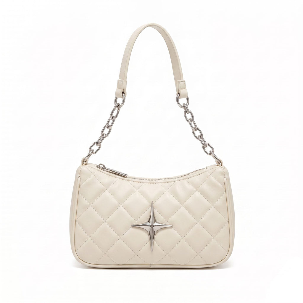 Quilted Shoulder Bag with Chain Strap and Star Accent
