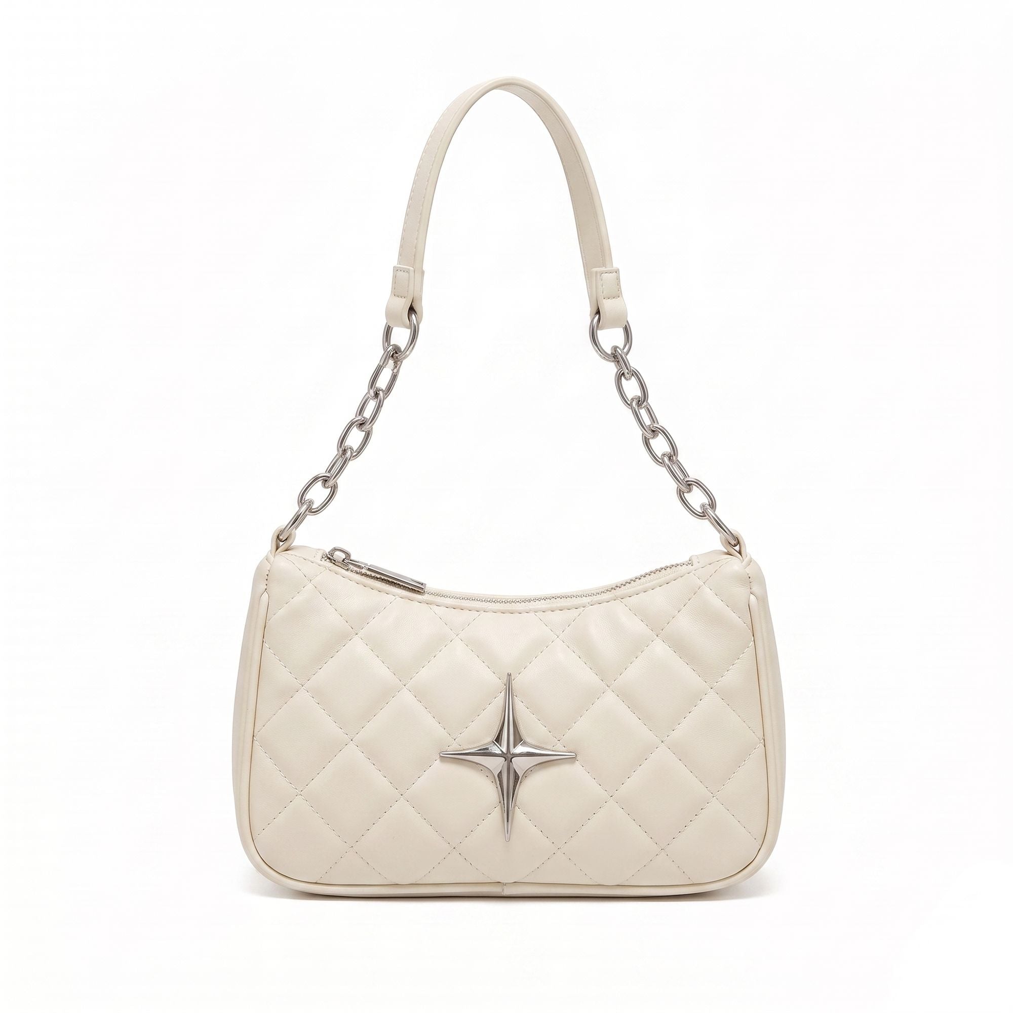 Quilted Shoulder Bag with Chain Strap and Star Accent