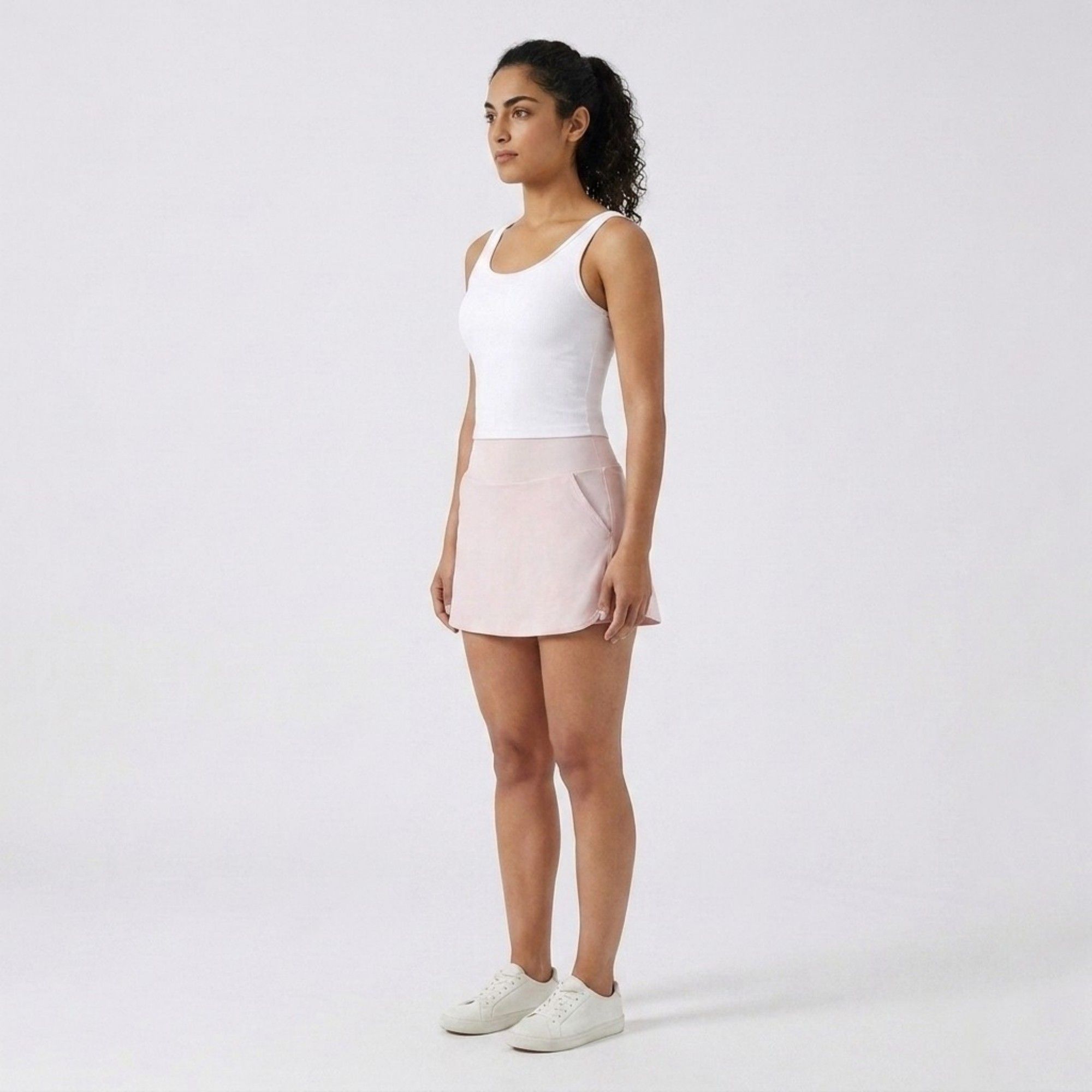 Anna-Kaci Active Women's High Waist Athletic Skort with Wide Waistband Curved Hem Smooth Stretch Knit and Built In Shorts