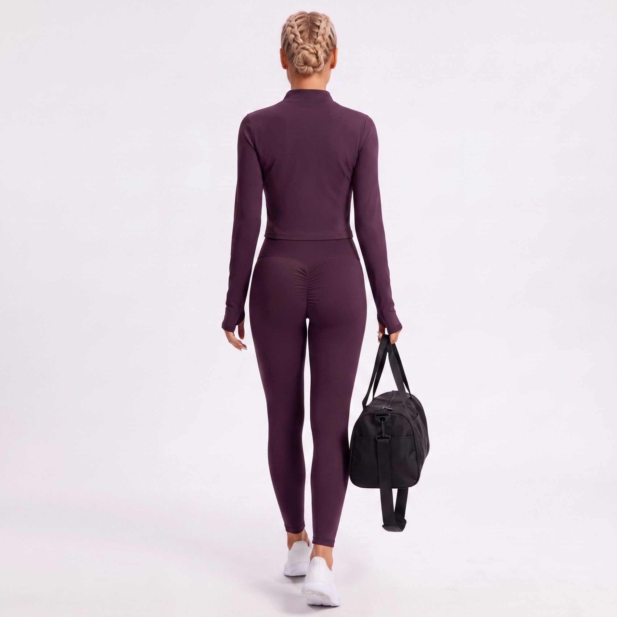 Cropped Full Zip Workout Jacket with Thumbholes