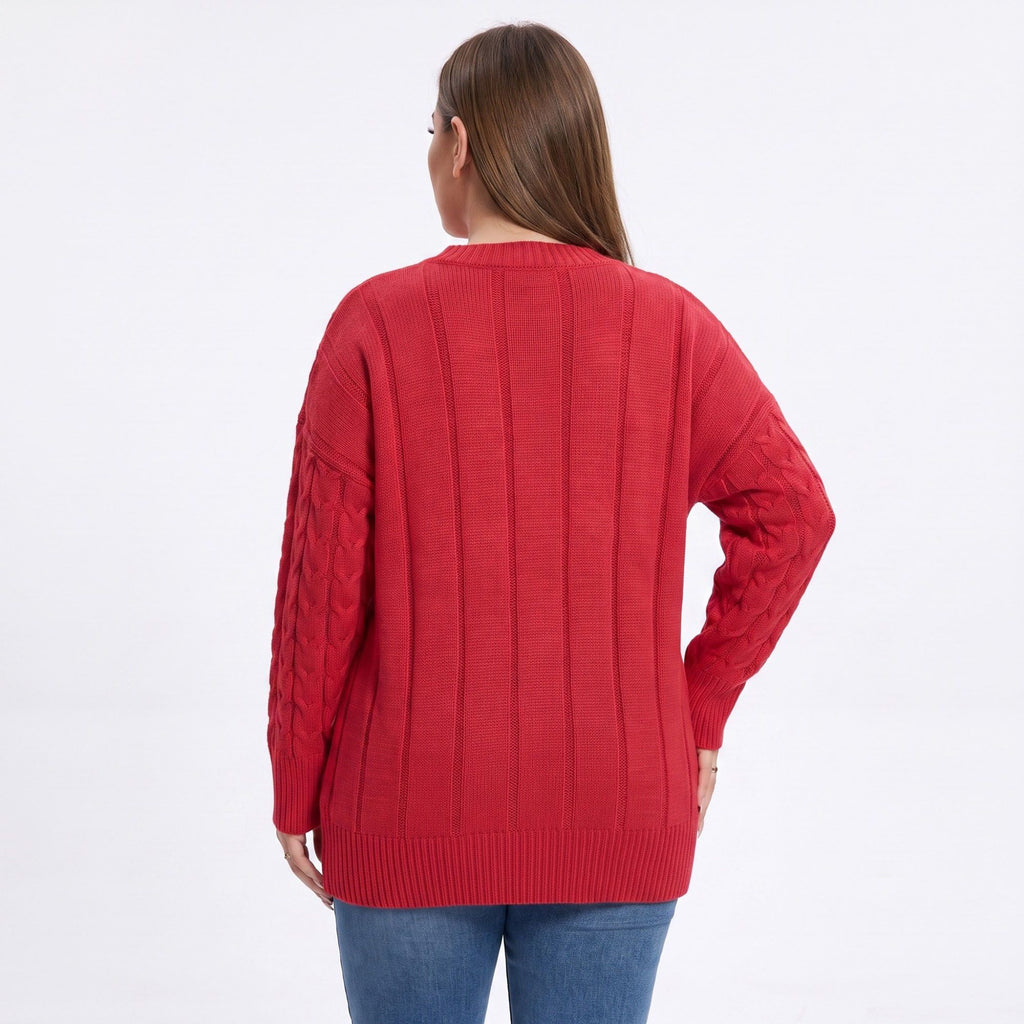 Plus Size Faux Pearl Cable Knit Tunic Sweater