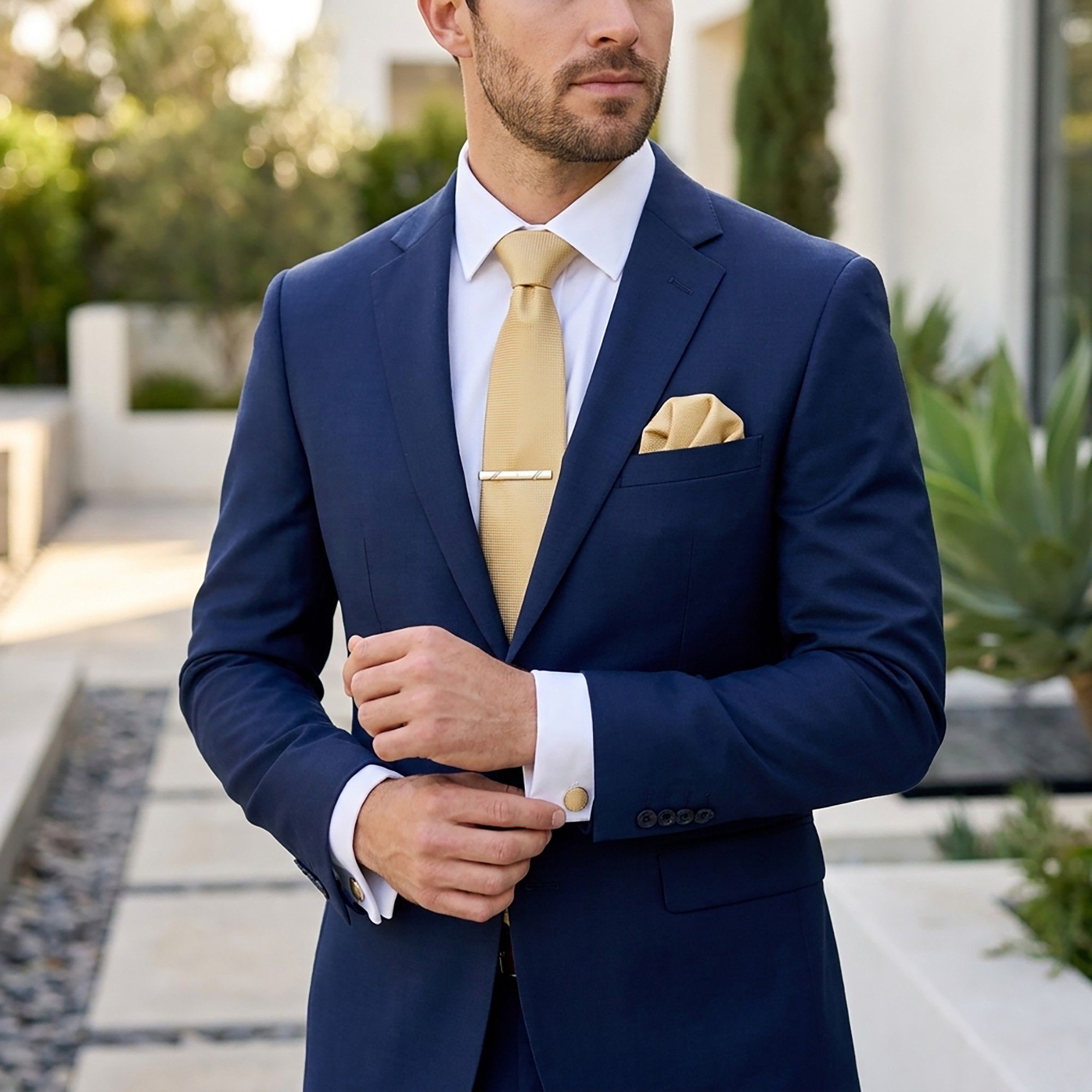 Men's Formal Tie Gift Set with Pocket Square Cufflinks Tie Clip and Gift Box