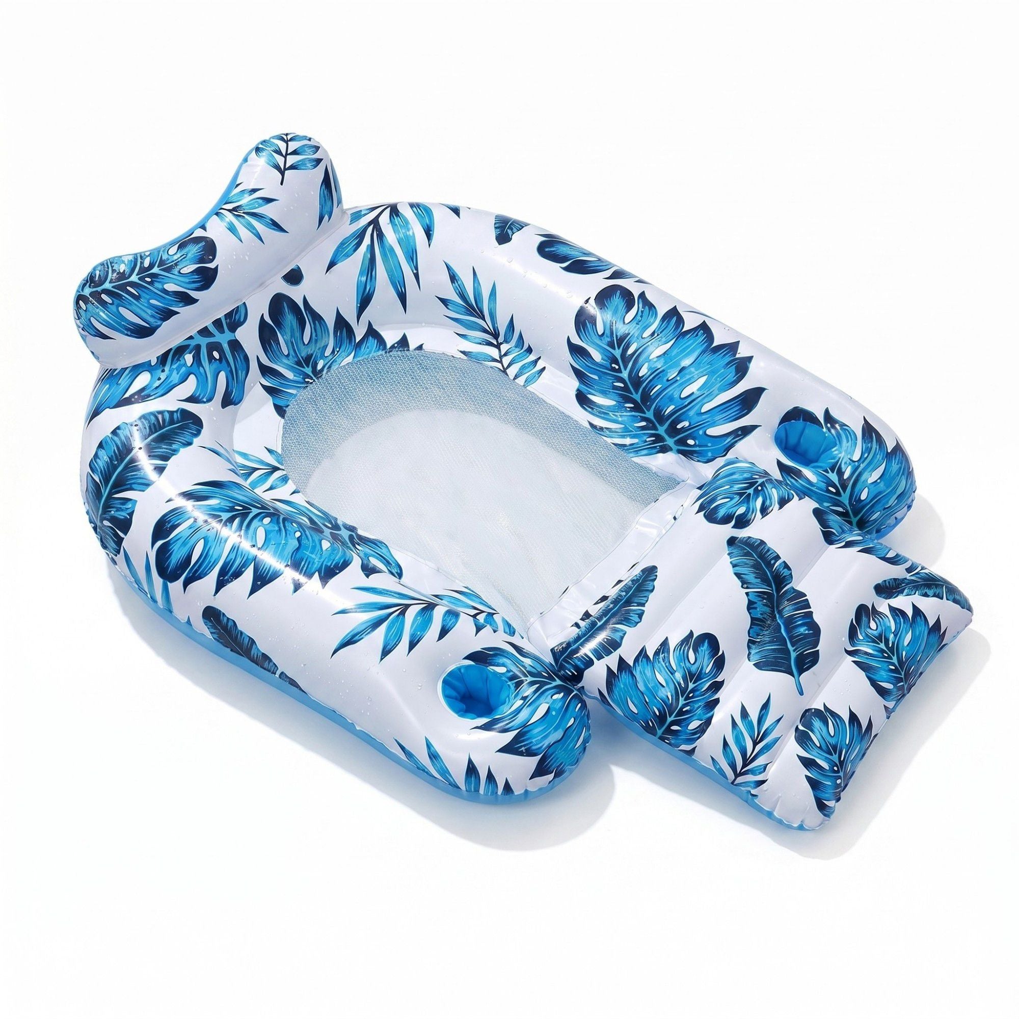 Inflatable Pool Lounger with Tropical Leaf Print and Mesh Seat