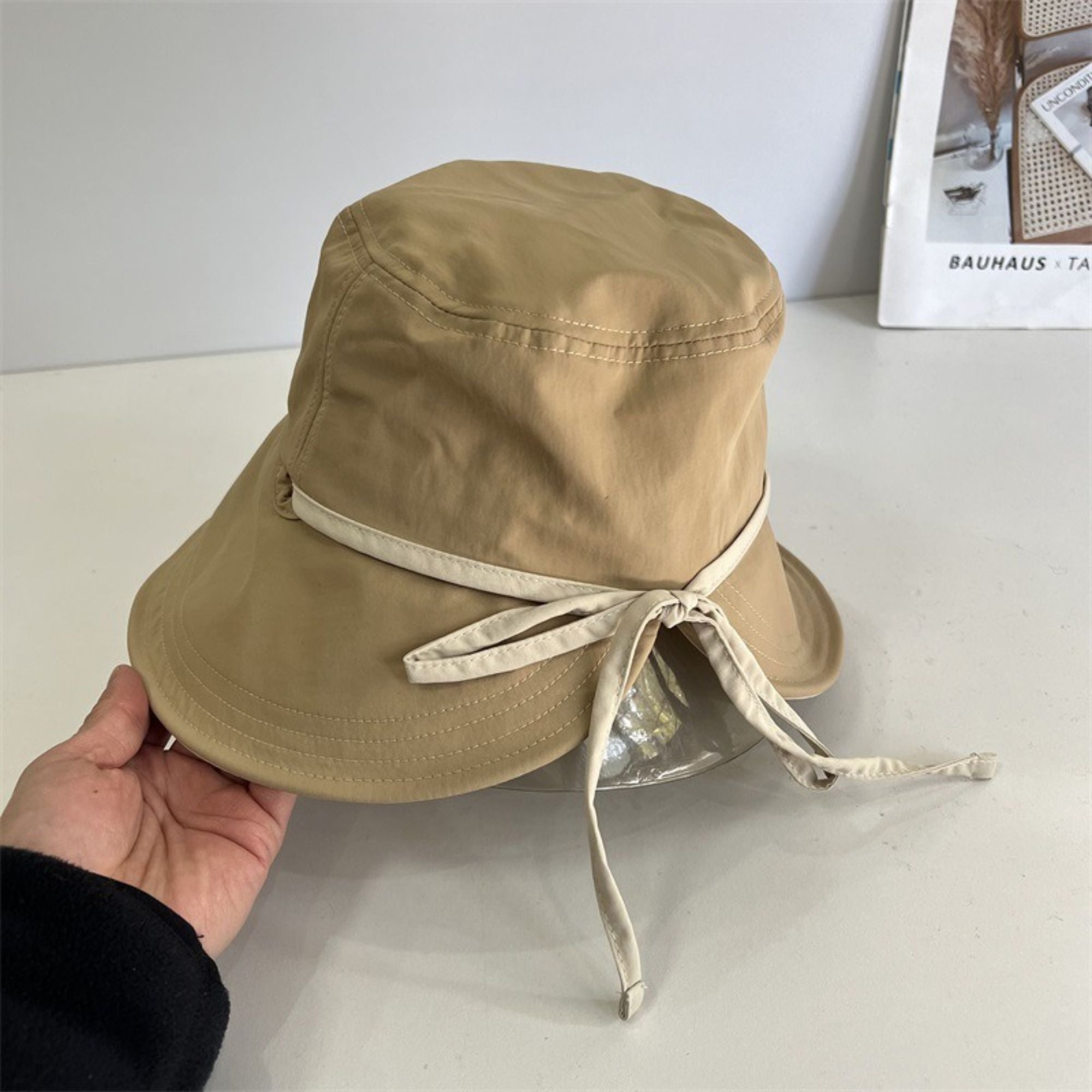 Wide Brim Bucket Sun Hat with Tie Strap