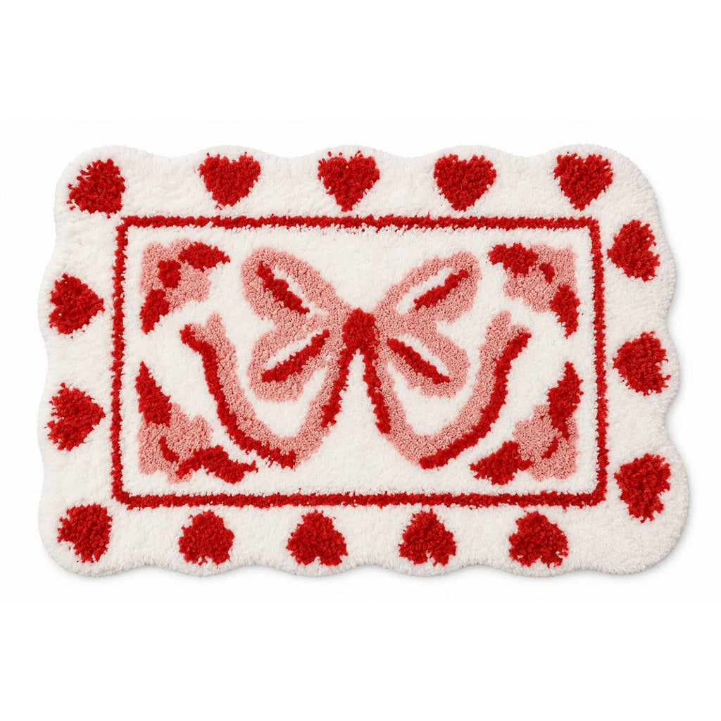 Bow and Heart Shaped Bath Mat Nonslip Accent Rug 15.7 x 23.6 Inches
