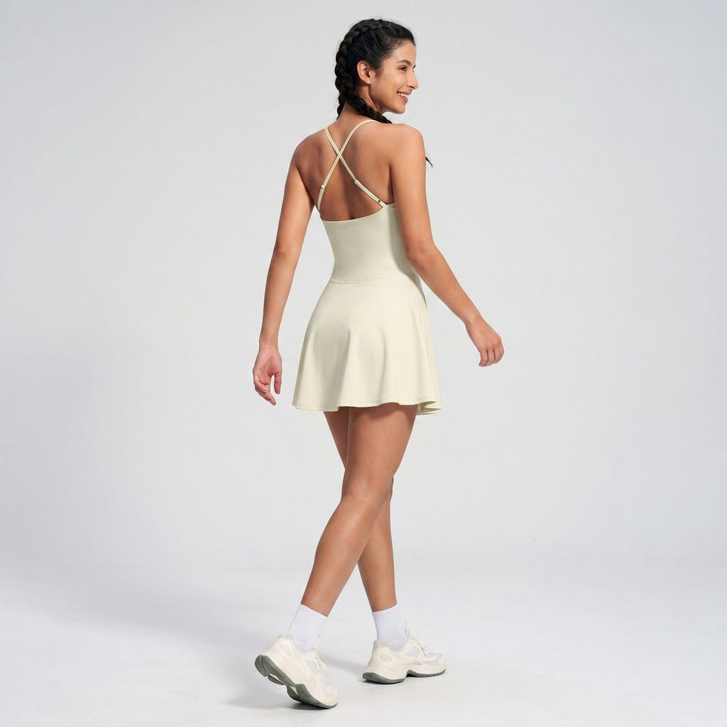 Cami Strap Active Dress Scoop Neck Flared Skirt Workout Yoga Tennis Dress