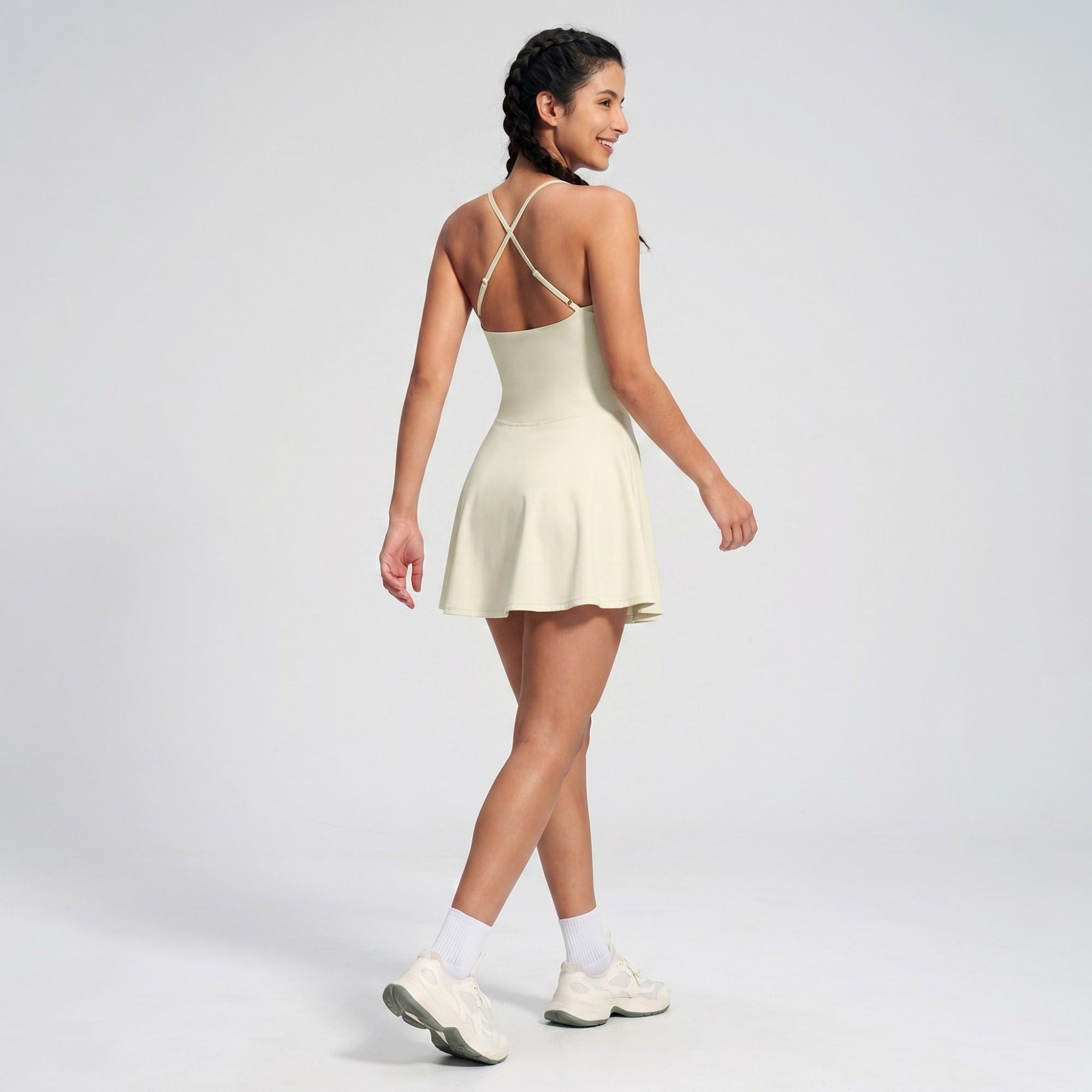 Cami Strap Active Dress Scoop Neck Flared Skirt Workout Yoga Tennis Dress