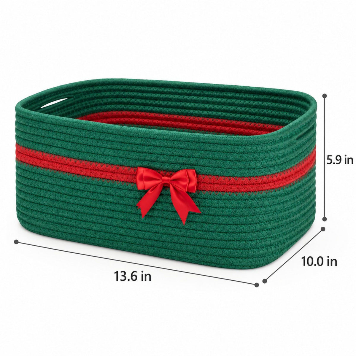 Woven Cotton Cord Rectangular Holiday Storage Basket with Bow