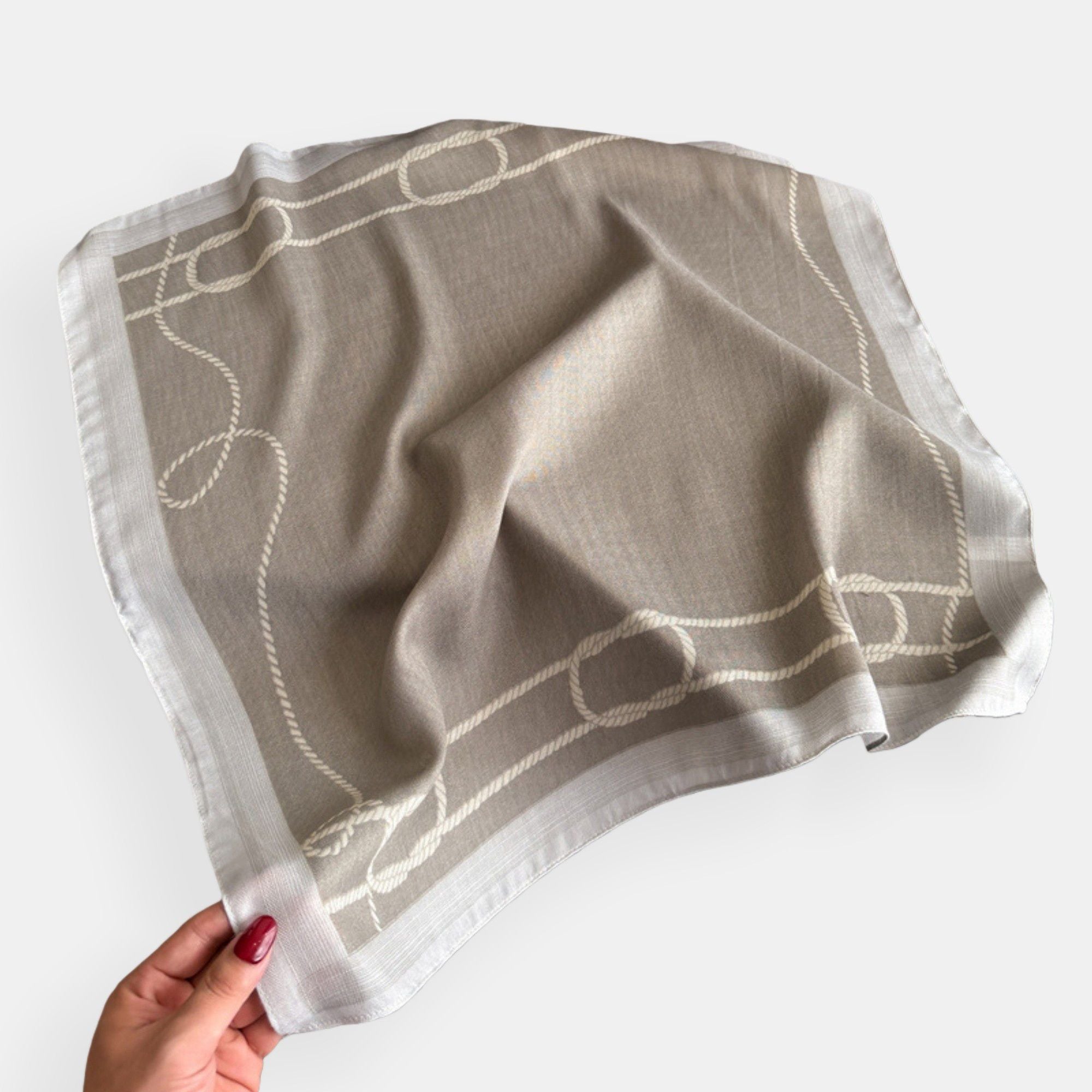 Anna-Kaci Women's Satin Square Scarf with Rope Chain Border Print 27x27in
