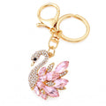 Swan Rhinestone Keychain Bag Charm with Crystal Petal Accents and Gold Tone Clasp