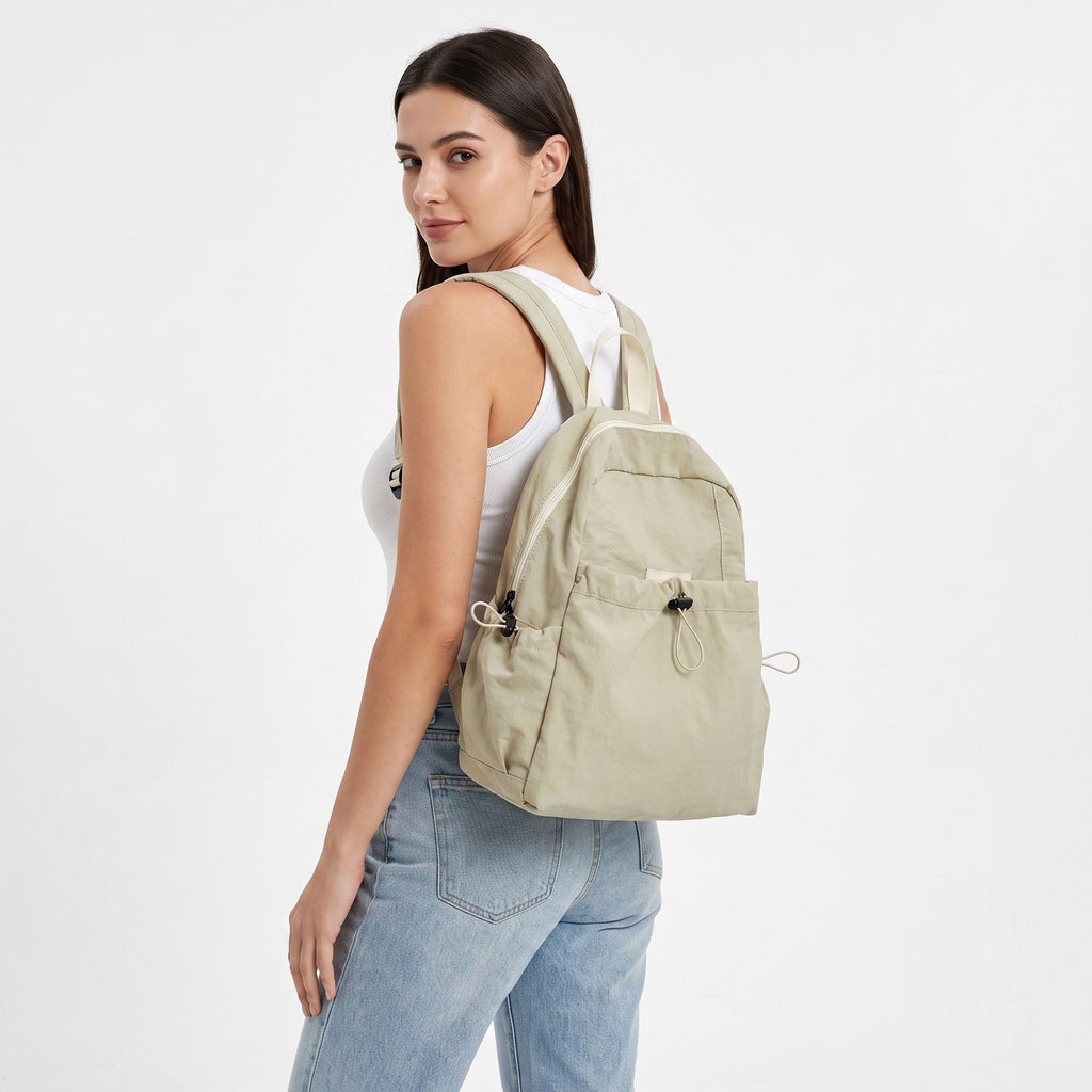 Lightweight Drawstring Backpack with Front Pocket Side Pockets and Adjustable Shoulder Straps