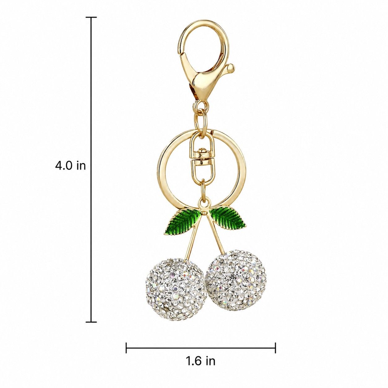 Rhinestone Cherry Bag Charm Keychain with Gold-Tone Lobster Clasp