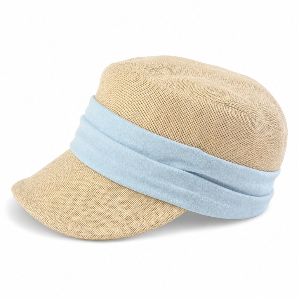 Woven Cadet Cap with Contrast Fabric Band and Short Brim