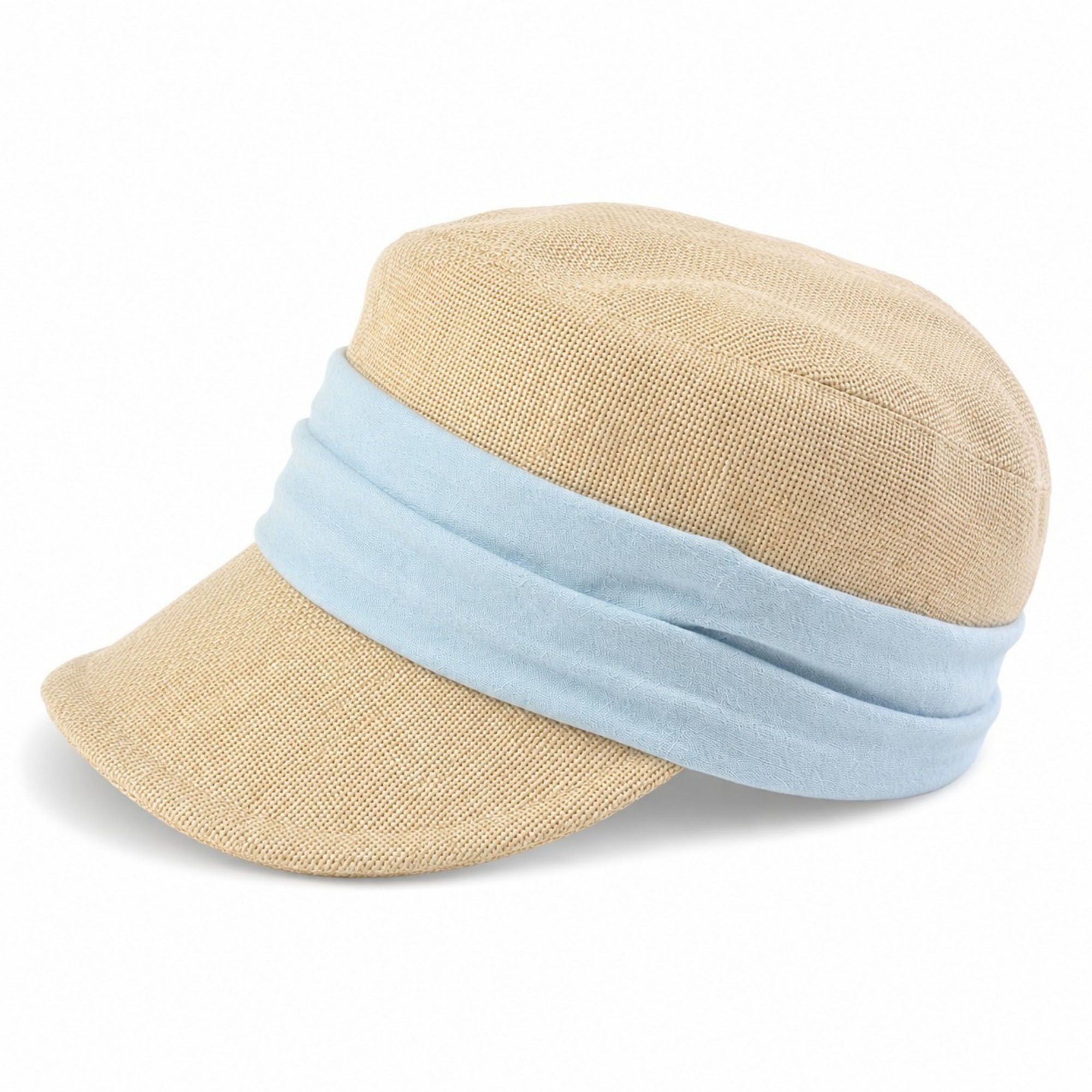 Woven Cadet Cap with Contrast Fabric Band and Short Brim