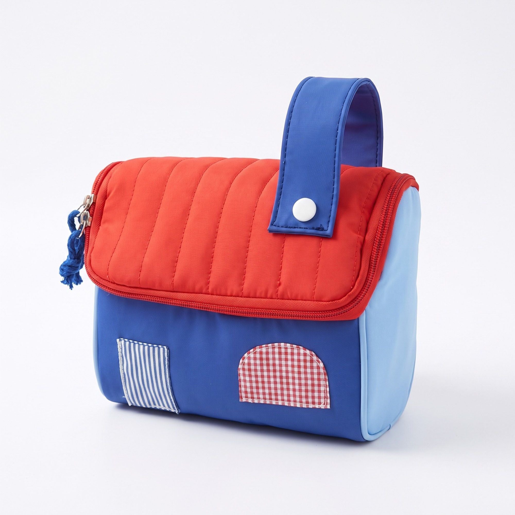 Bolsa de maquillaje acolchada para mujer con asa y diseño de parche color block