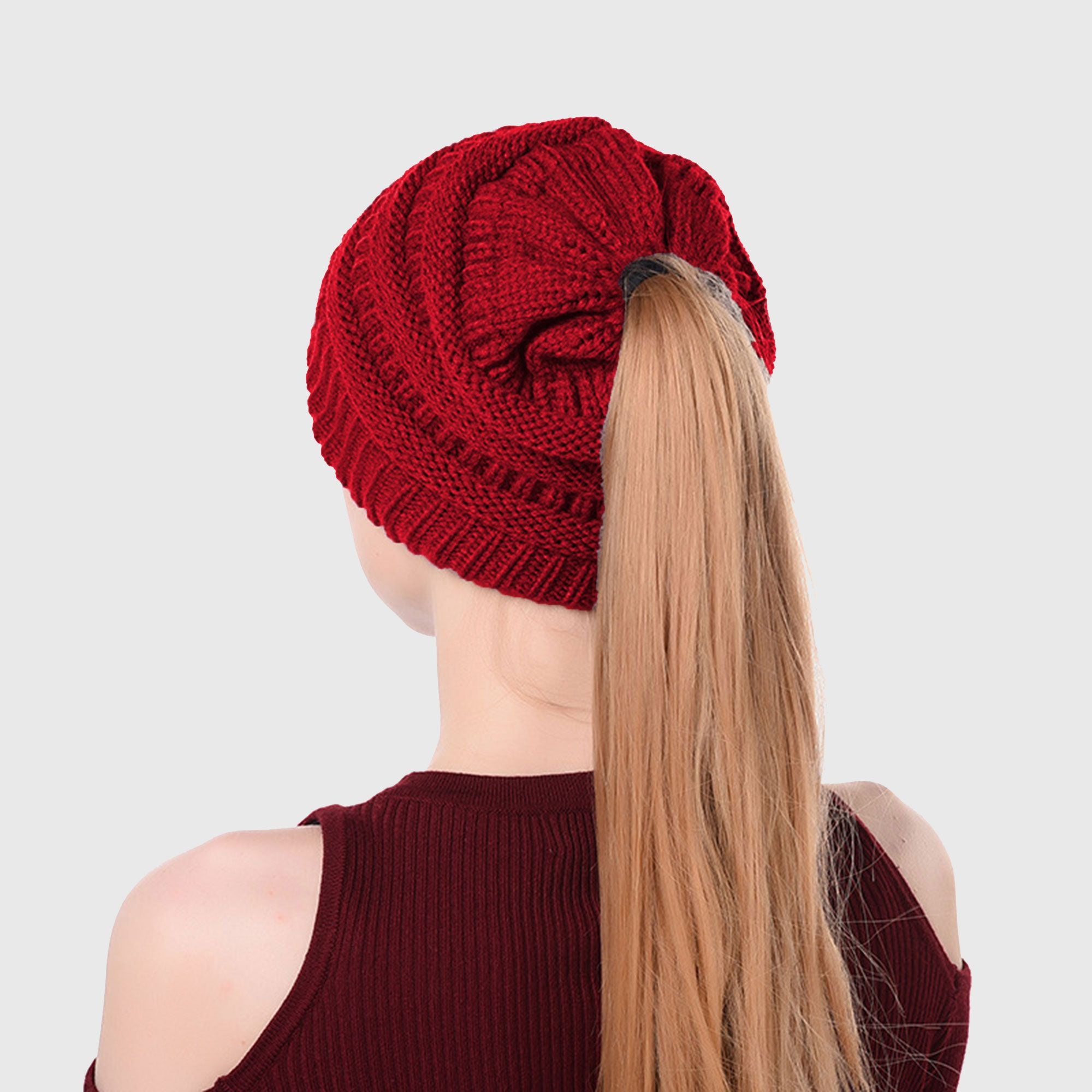 Anna-Kaci Women's Ponytail Beanie Hats - Acrylic Knit Stretchable Messy Bun Skull Cap for Winter & Casual Wear