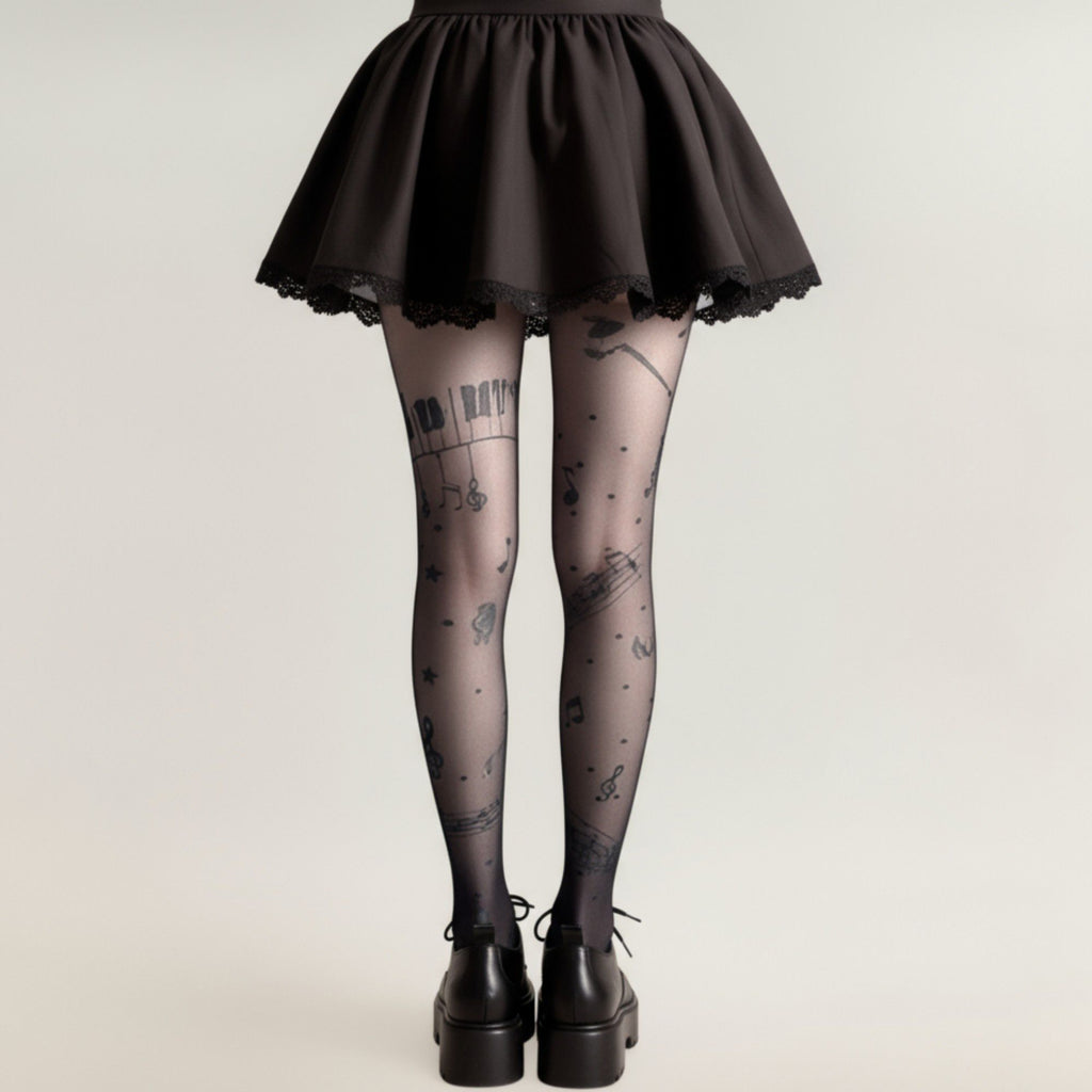 Anna-Kaci 2pcs Women's Sheer Tights with Musical Note and Piano Pattern Design