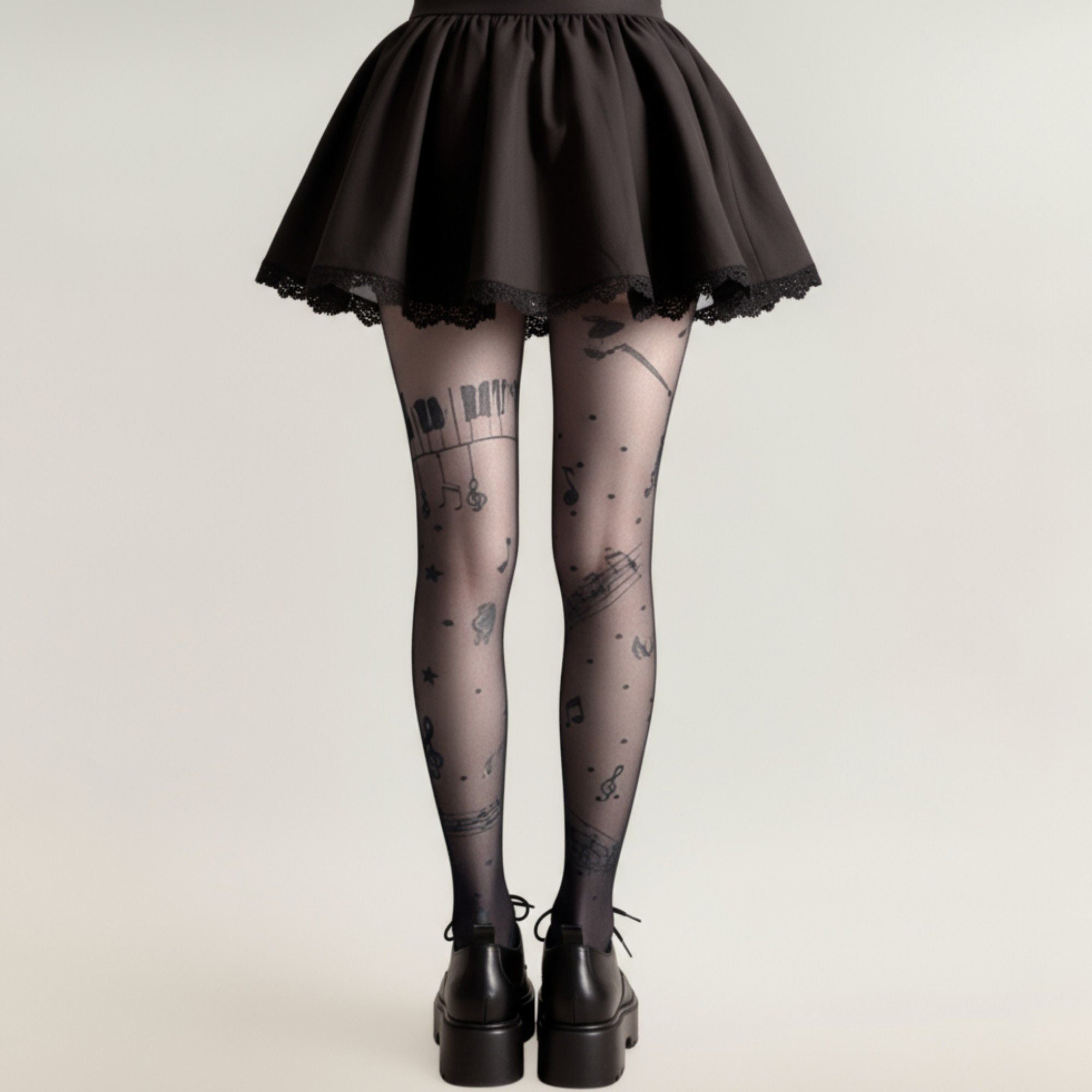 Anna-Kaci 2pcs Women's Sheer Tights with Musical Note and Piano Pattern Design