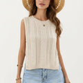 Black women's top with ribbed, sleeveless and crew neck