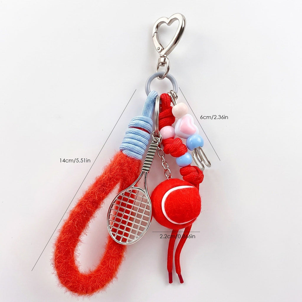 2-Piece Womens Sports Themed Bag Charm with Hanging Clip and Tennis Accessory