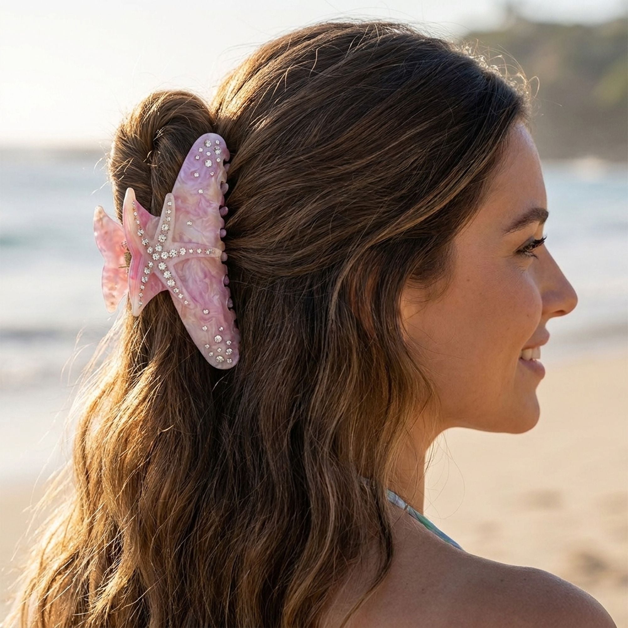 Starfish Hair Claw Clip Rhinestone Accent Hold Hair Clip Ocean Inspired Hair Accessory