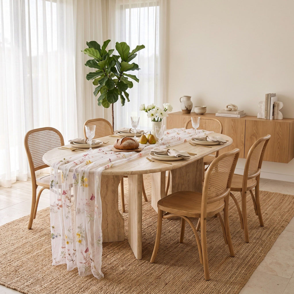 Sheer Floral Embroidered Table Runner 29.5x70.9in