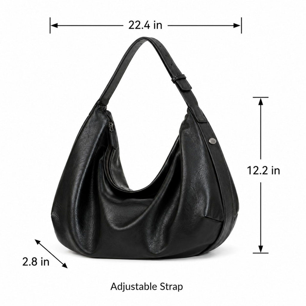 Oversized Slouchy Hobo Shoulder Bag with Adjustable Wide Strap and Zippered Pocket
