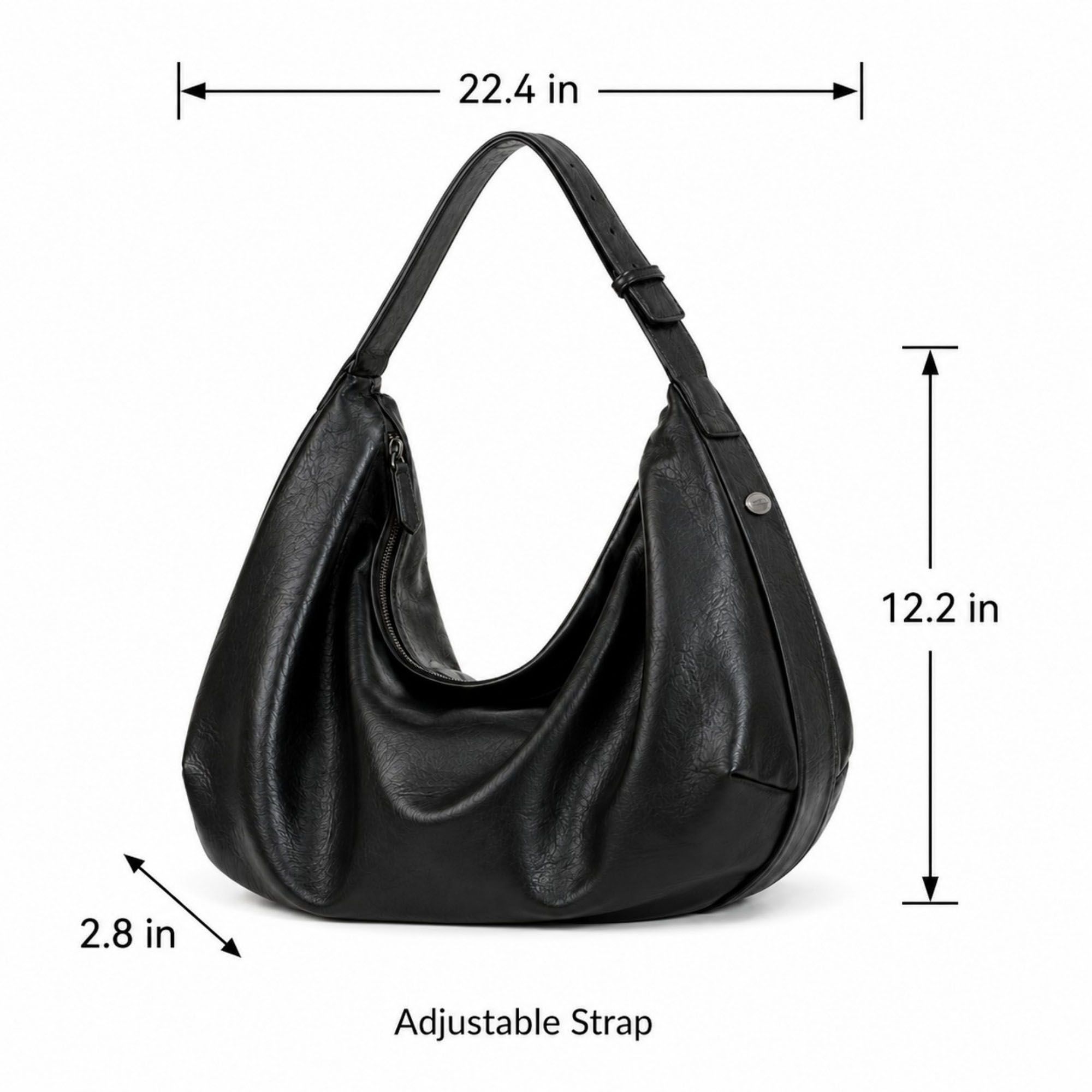 Oversized Slouchy Hobo Shoulder Bag with Adjustable Wide Strap and Zippered Pocket
