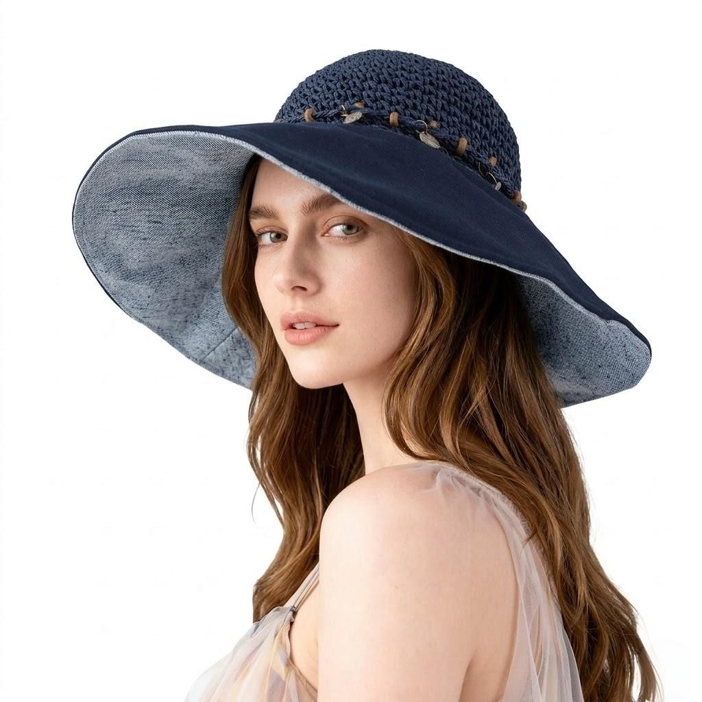 Anna-Kaci Women Wide Brim Straw Sun Hat Breathable Crochet Summer Hat with Decorative Band
