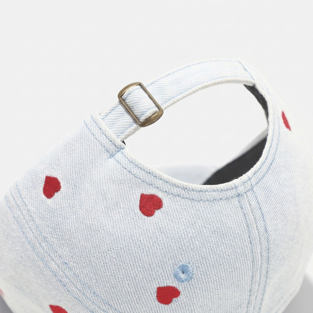Denim Baseball Cap Heart Embroidered Adjustable Dad Hat