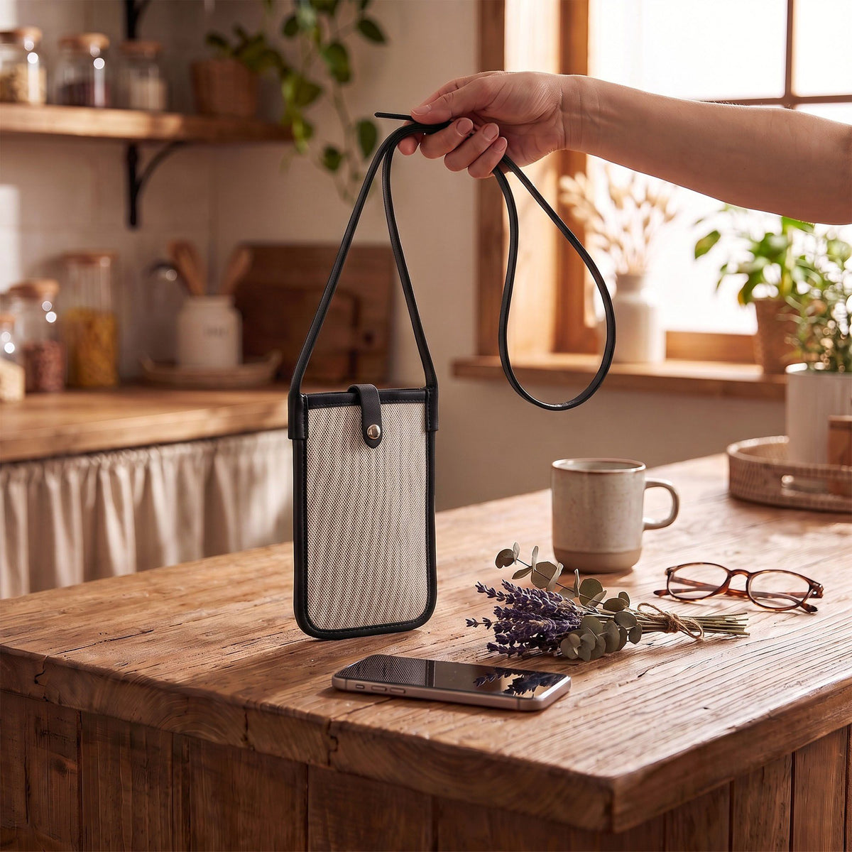 Mini Crossbody Phone Bag with Adjustable Strap and Snap Closure