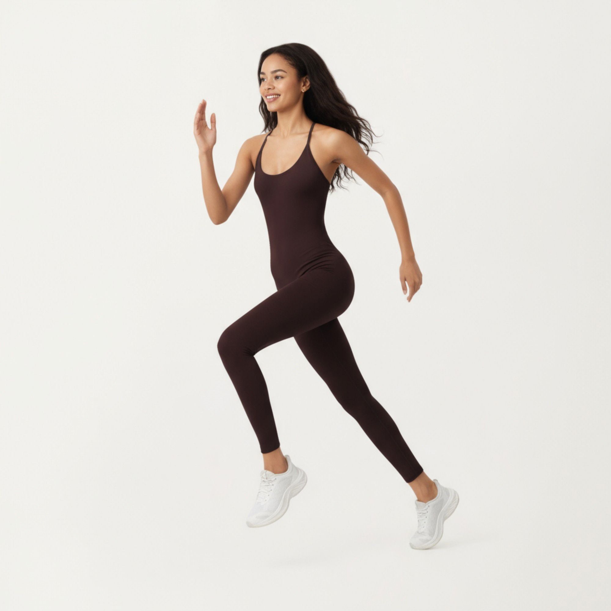 Anna-Kaci Active Women's Scoop Neck Full-Length Activewear Bodysuit with Spaghetti Straps