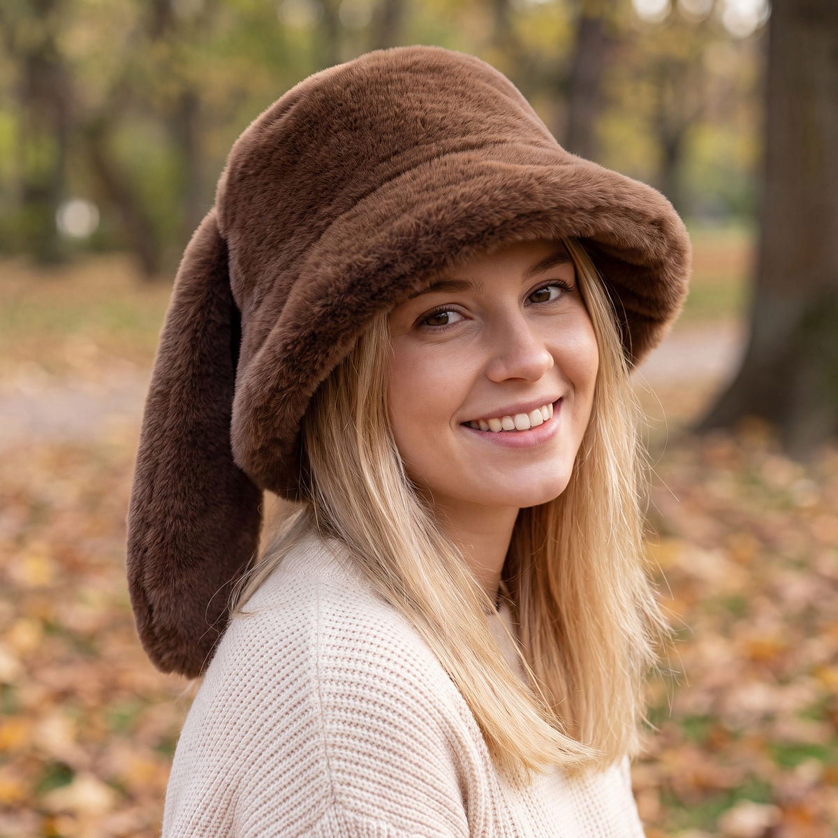 Plush Bunny Ear Bucket Hat Soft Winter Cold Weather Fashion Hat