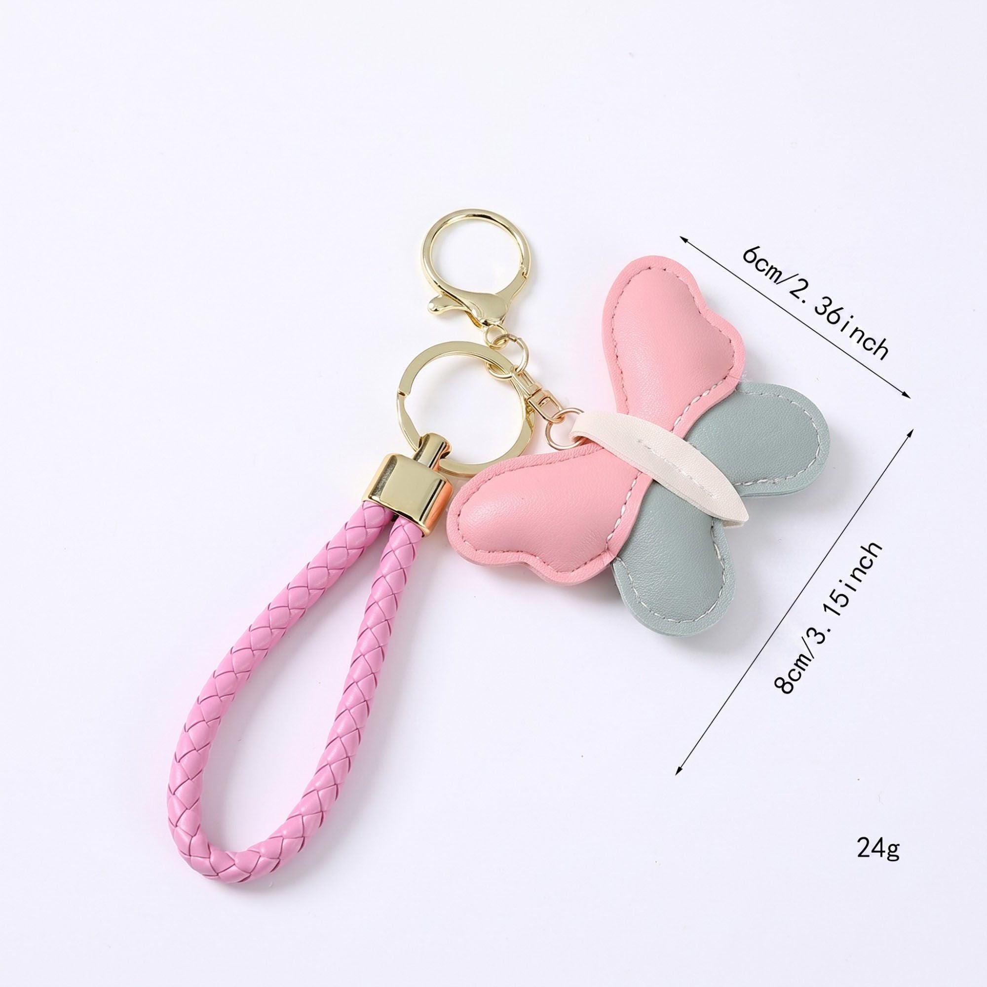 2-Piece Womens Faux Leather Bag Charm Keychain with Braided Wrist Strap and Gold Tone Ring