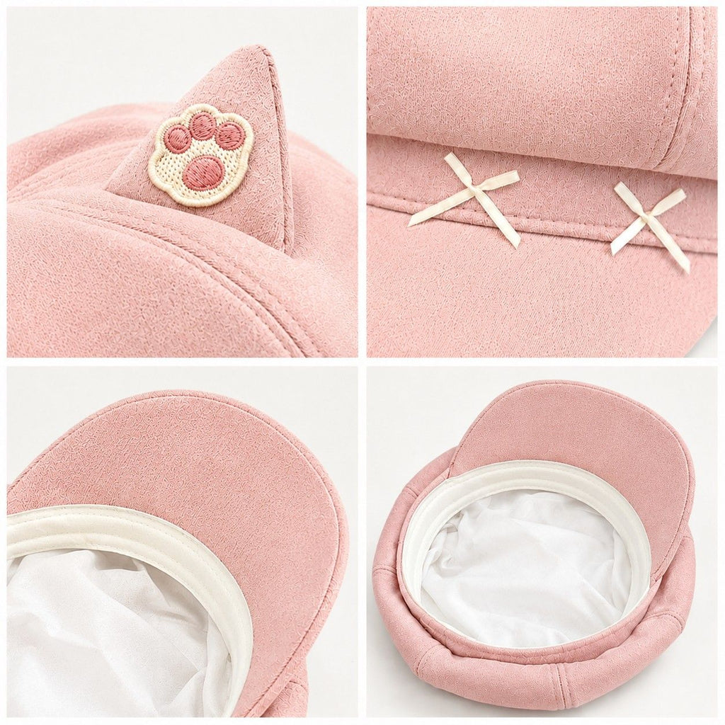 Cat Ear Newsboy Cap Cute Baker Boy Hat Bow Detail Short Brim Casual Style