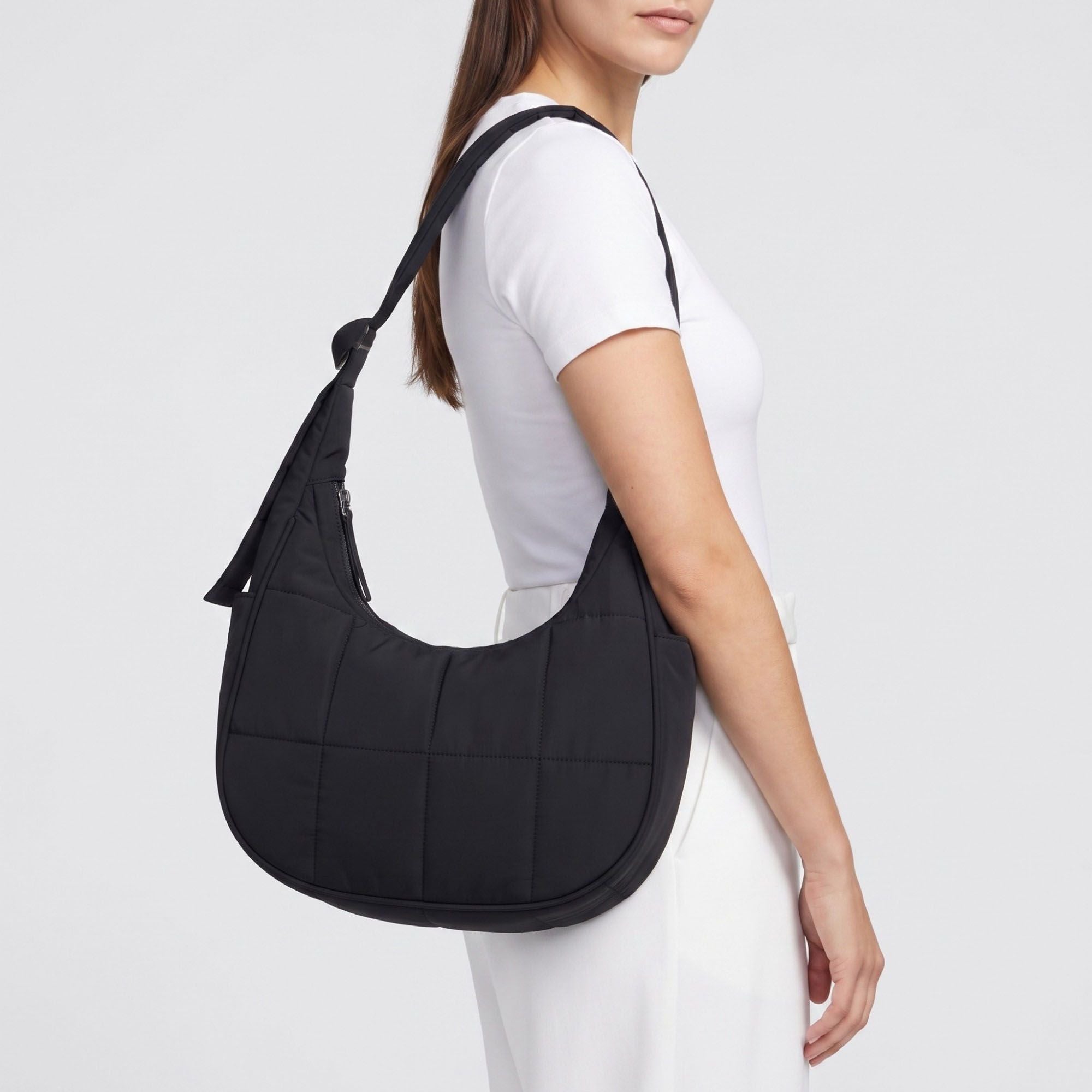 Quilted Hobo Shoulder Bag with Adjustable Strap and Side Pockets 10x4x6.5in